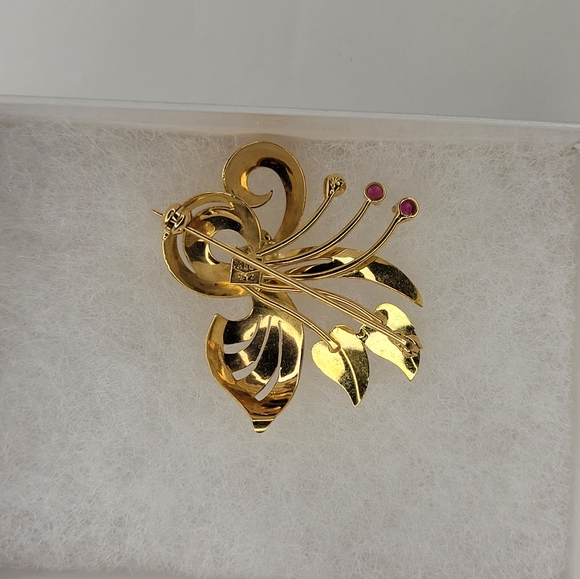 18K YELLOW GOLD WITH RUBIES PIN BROOCH 5.54 Grams - Picture 4 of 7
